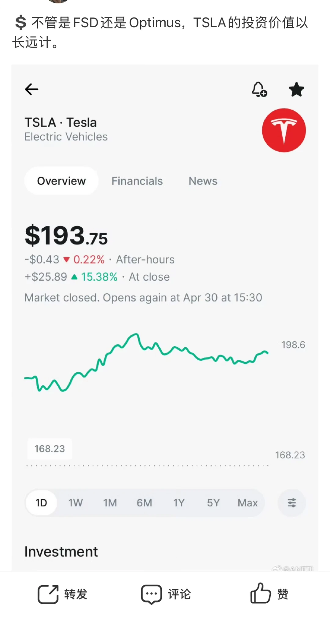 Tesla 特斯拉与190元的价格