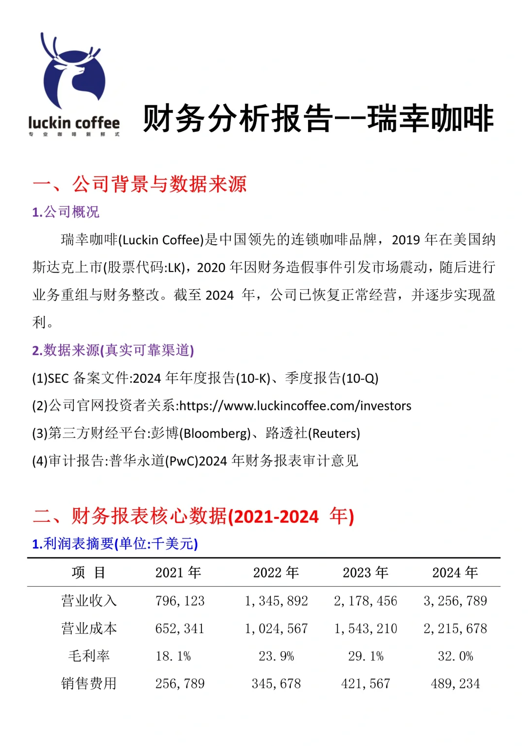 财务分析报告—瑞幸咖啡来啦