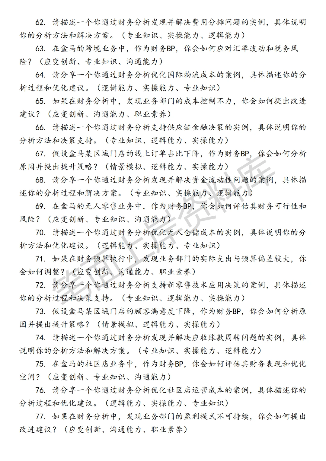 盒马区域财务BP