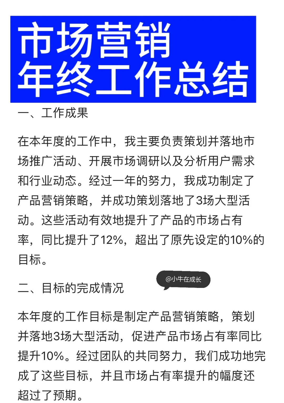 市场营销｜年度工作总结｜个人工作总结