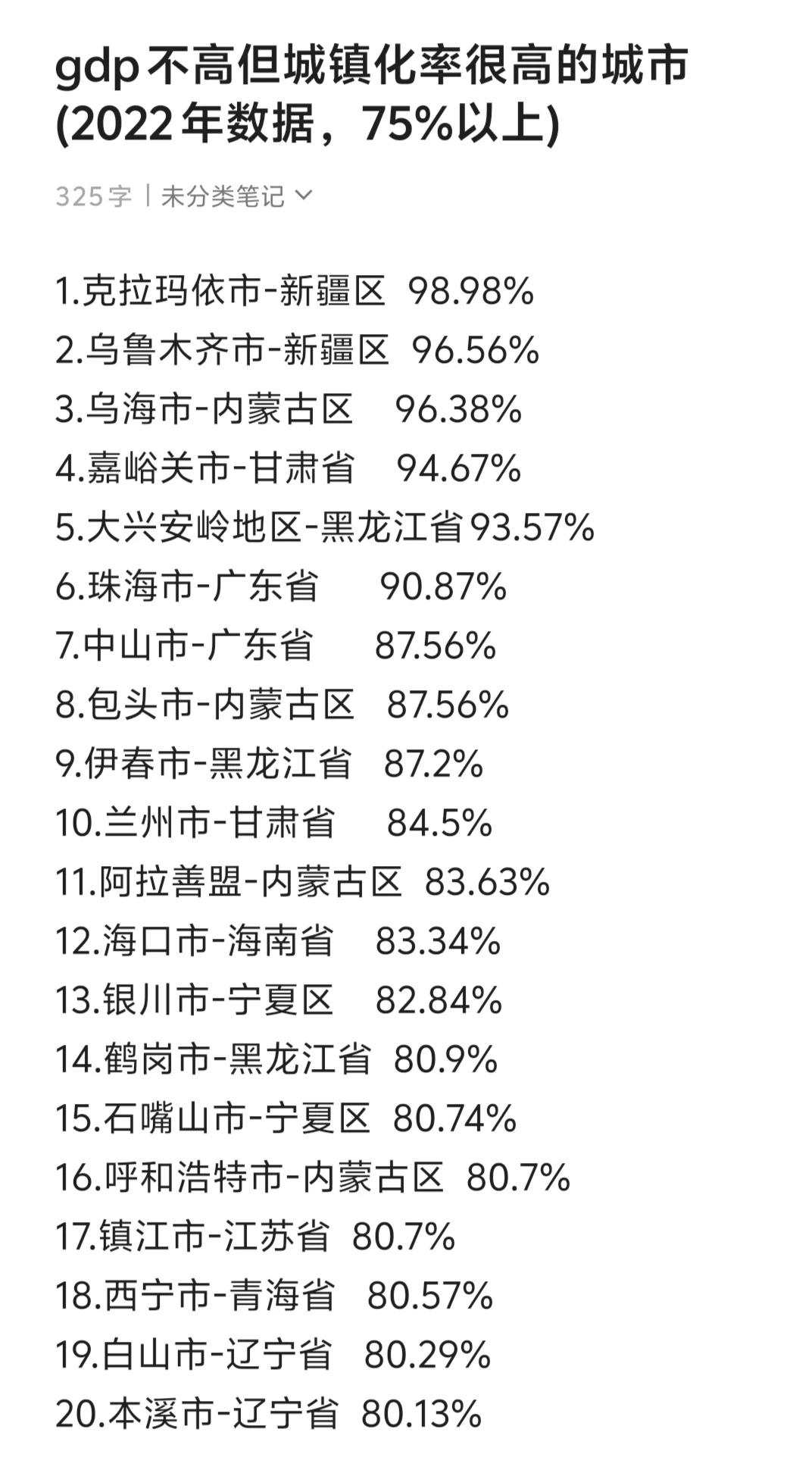 gdp不高但城镇化率很高的城市