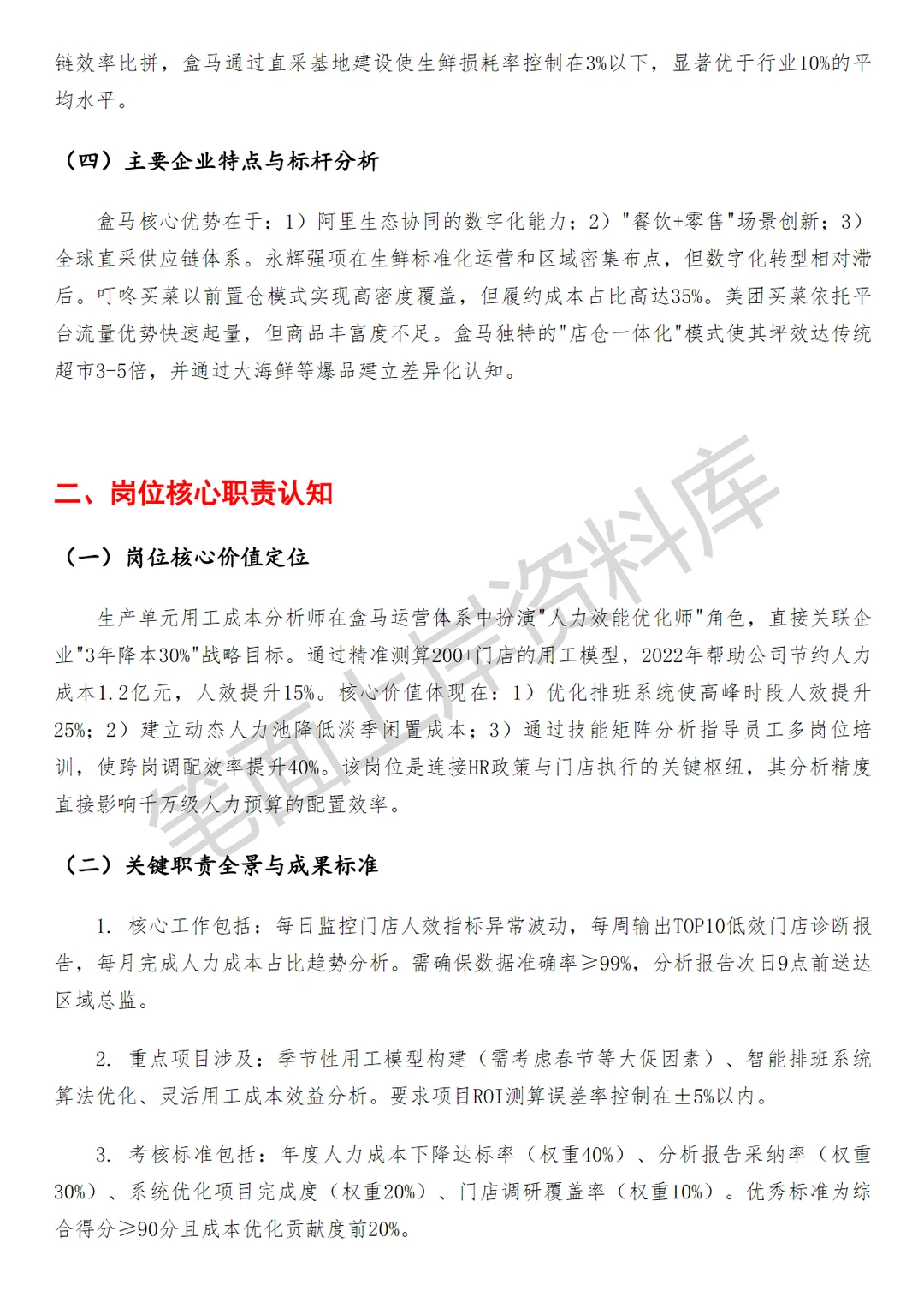 盒马生产单元用工成本分析
