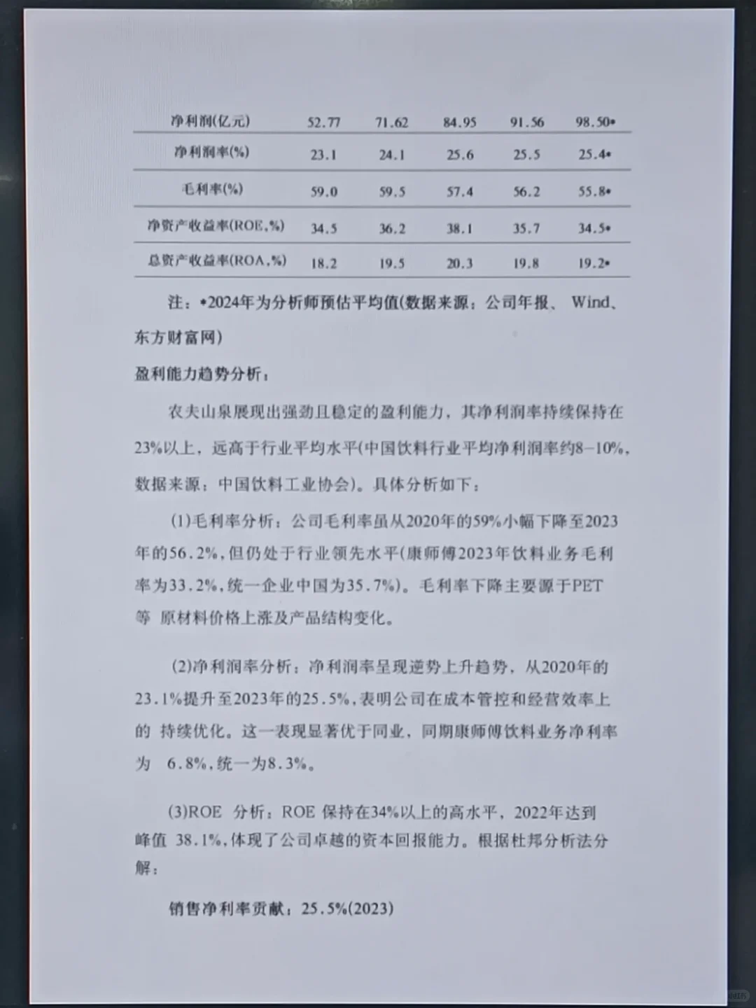 农夫山泉财务报表分析
