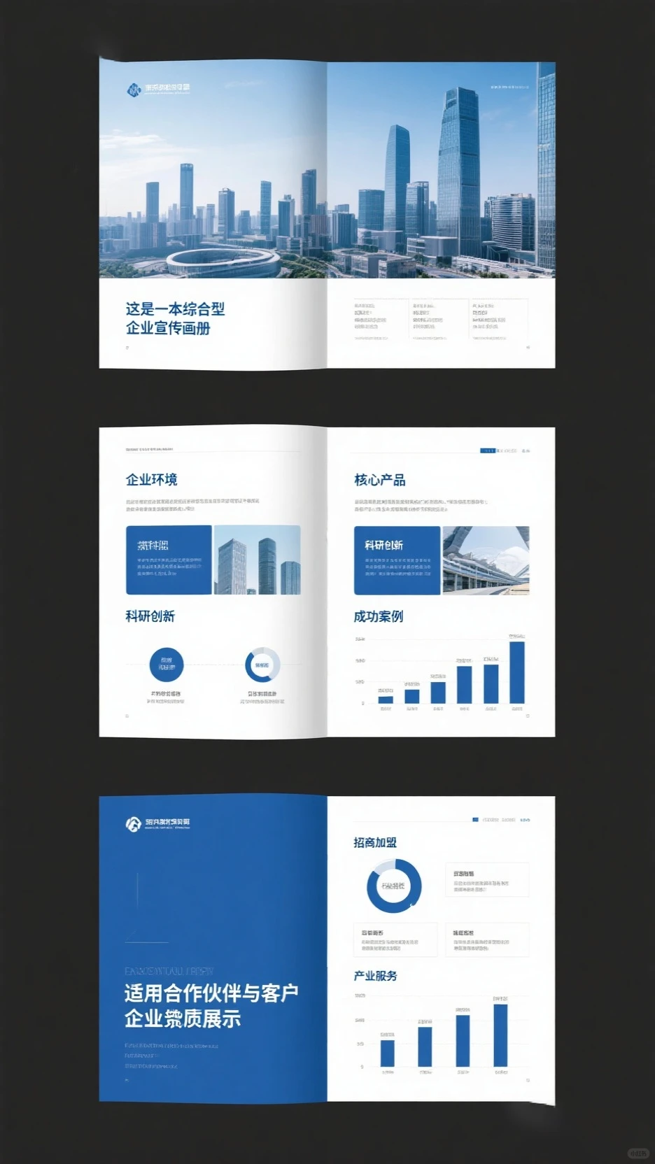 蓝色系科创企业画册设计，展现产业服务