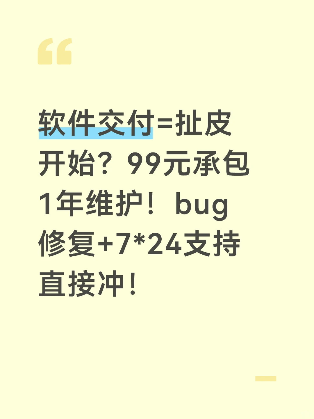99元承包1年维护!bug修复+7*24支持直接冲
