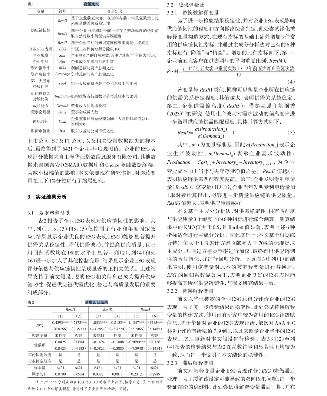 stata实证分析ESG表现如何提升供应链韧性?