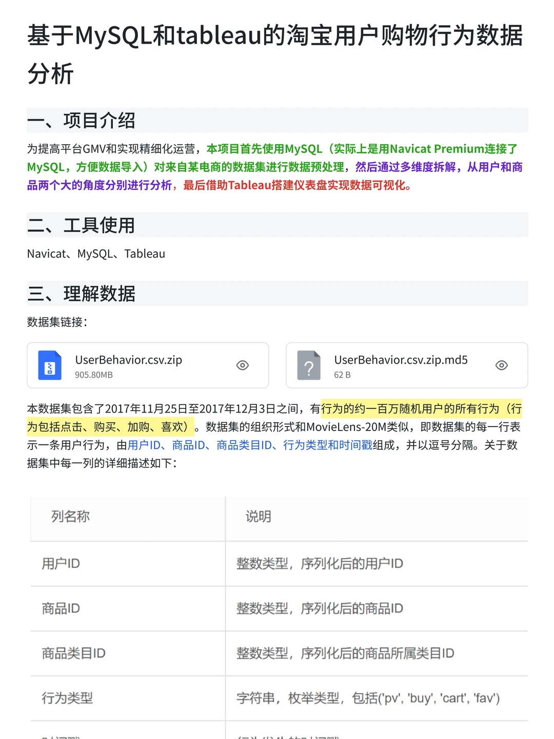 基于MySQL➕tableau淘宝用户购物行为分析