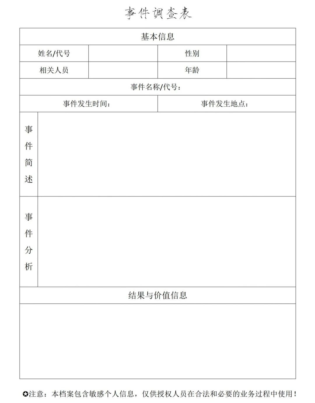 摸一个事件调查表