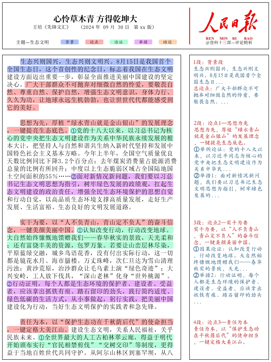 9月30日人民日报文章精析——生态文明