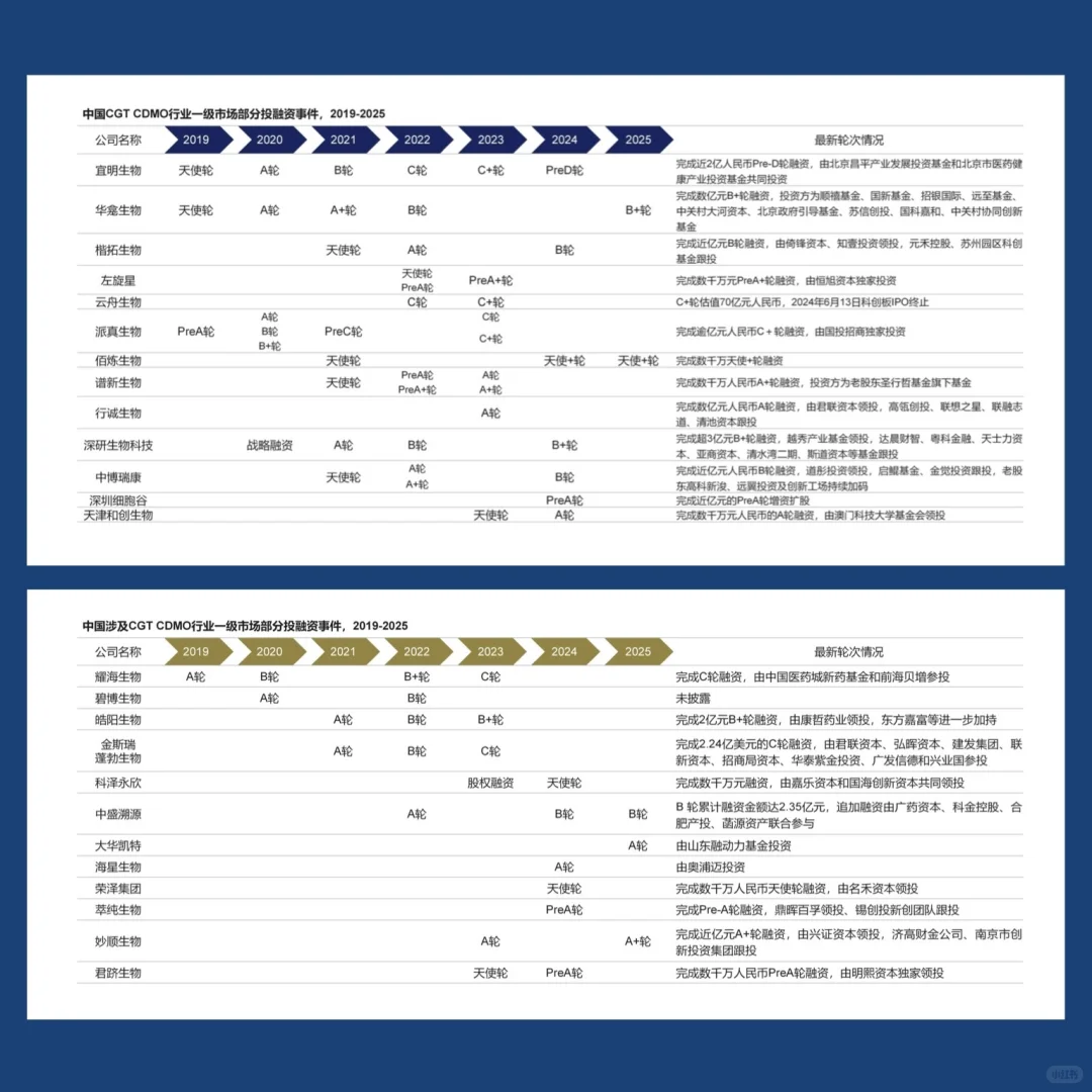 CGT CDMO公司融资情况