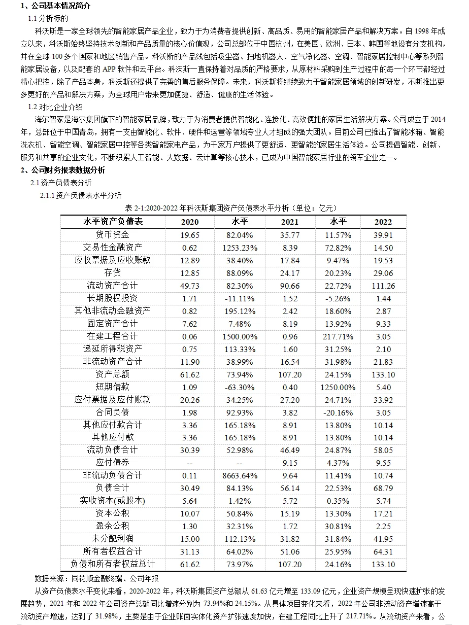 科沃斯财务分析报告