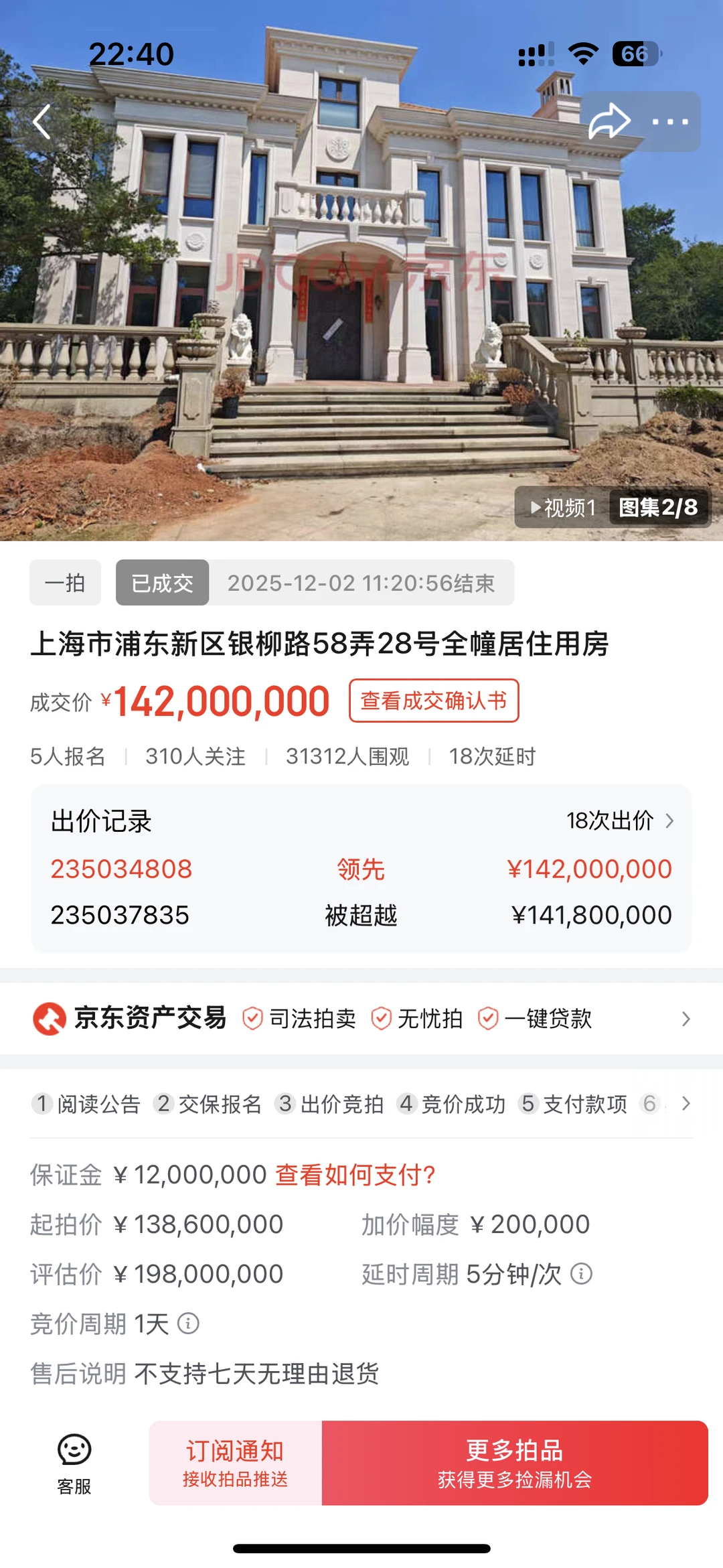 东郊壹号独栋别墅拍卖已成交,1.42亿真香