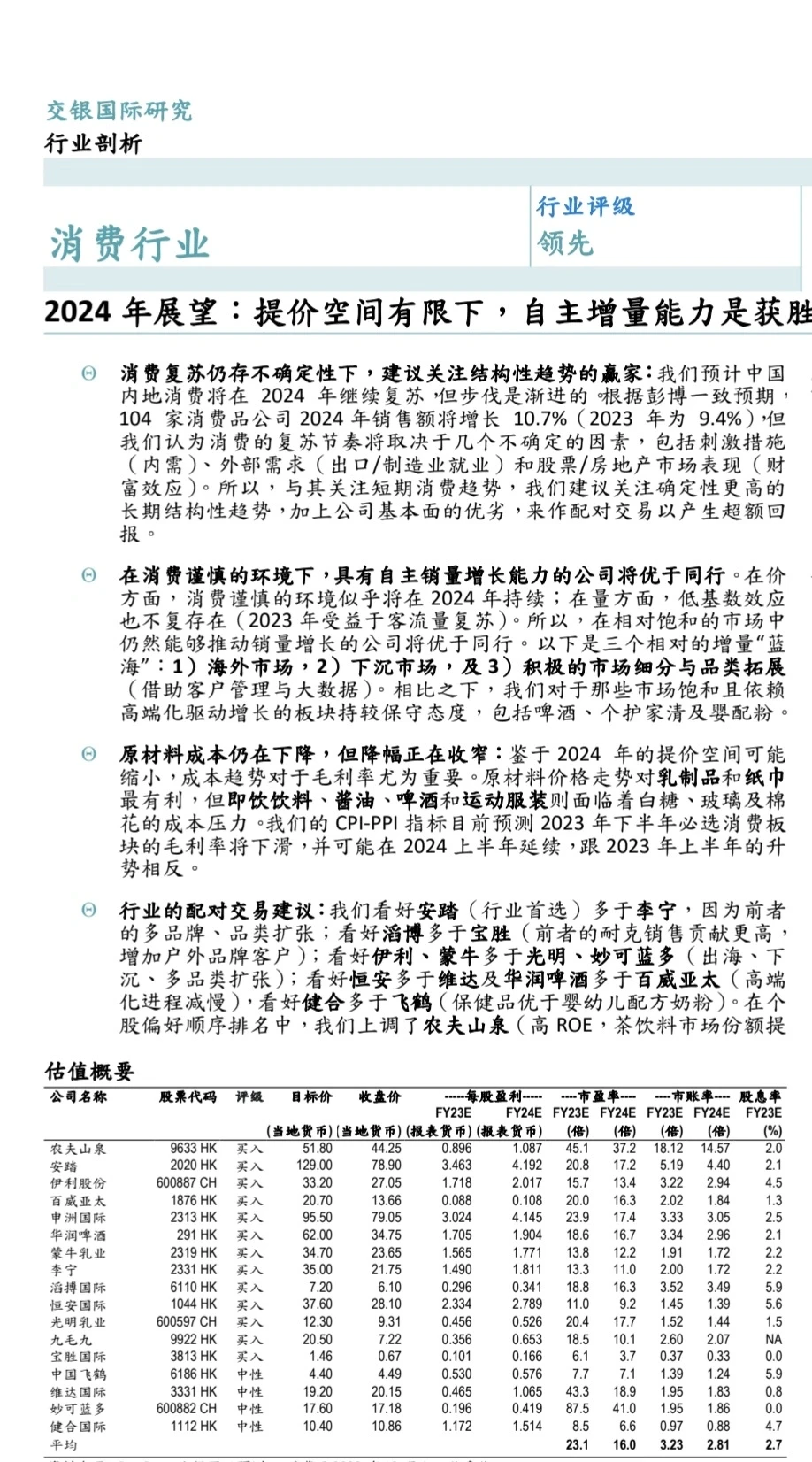 重磅报告430页丨2024行业市场策略展望