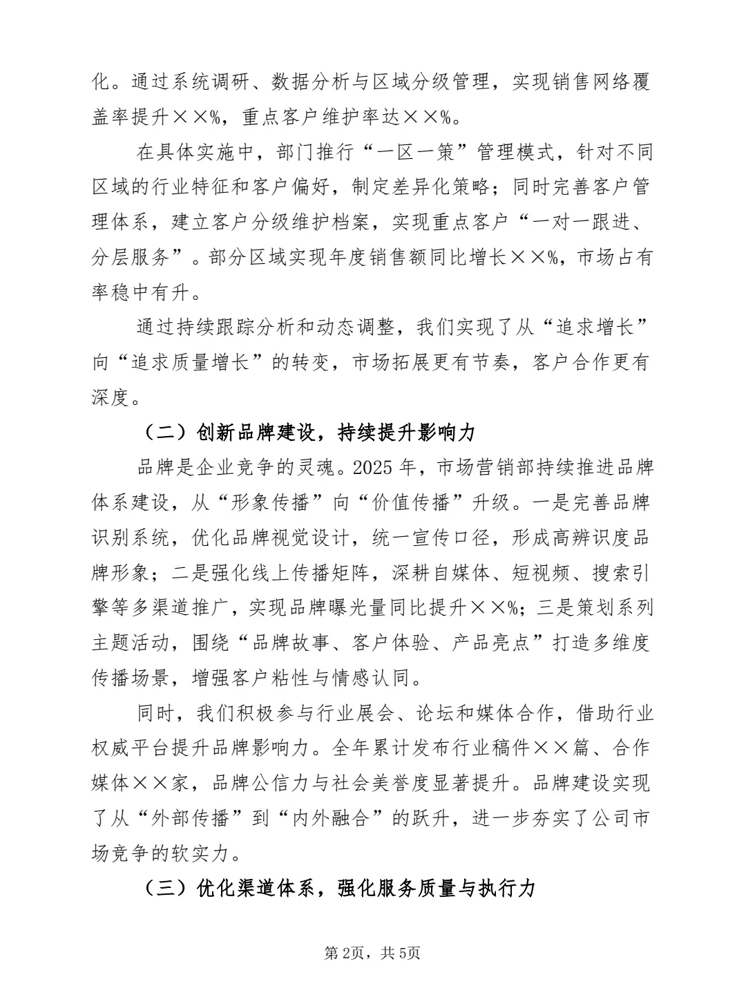 2025年度市场营销部工作总结