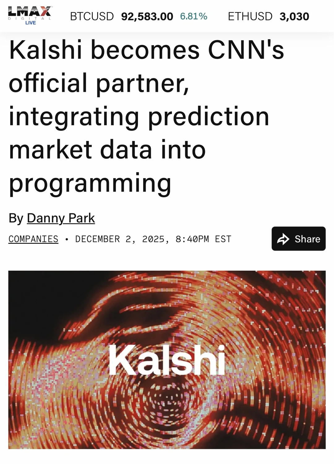 CNN 携手 Kalshi, 看新闻就能预测未来？