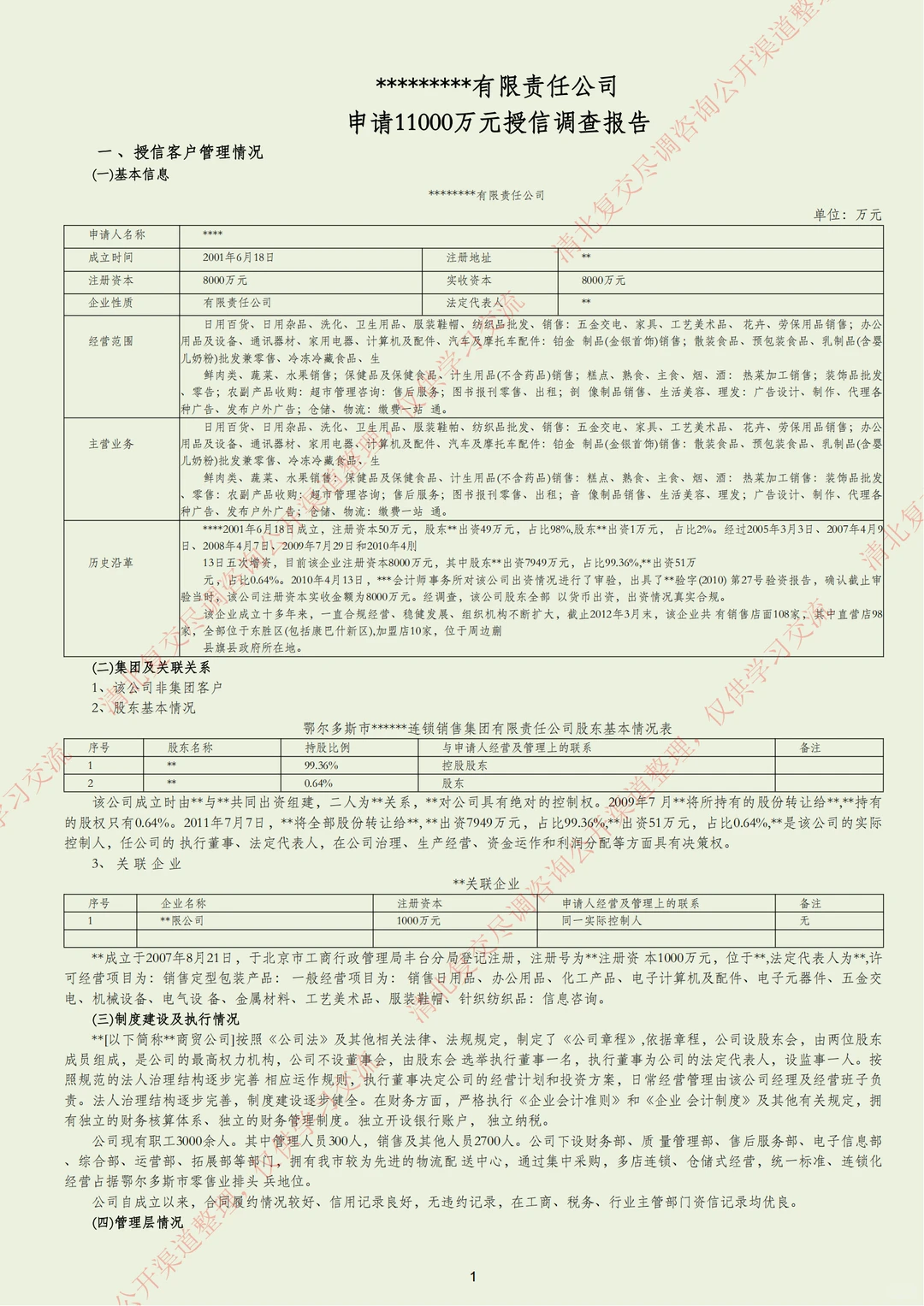 商贸企业11000万元授信报告案例（完整版）