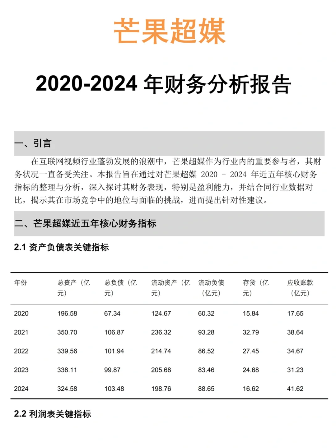 芒果超媒2020-2024年财务分析报告??