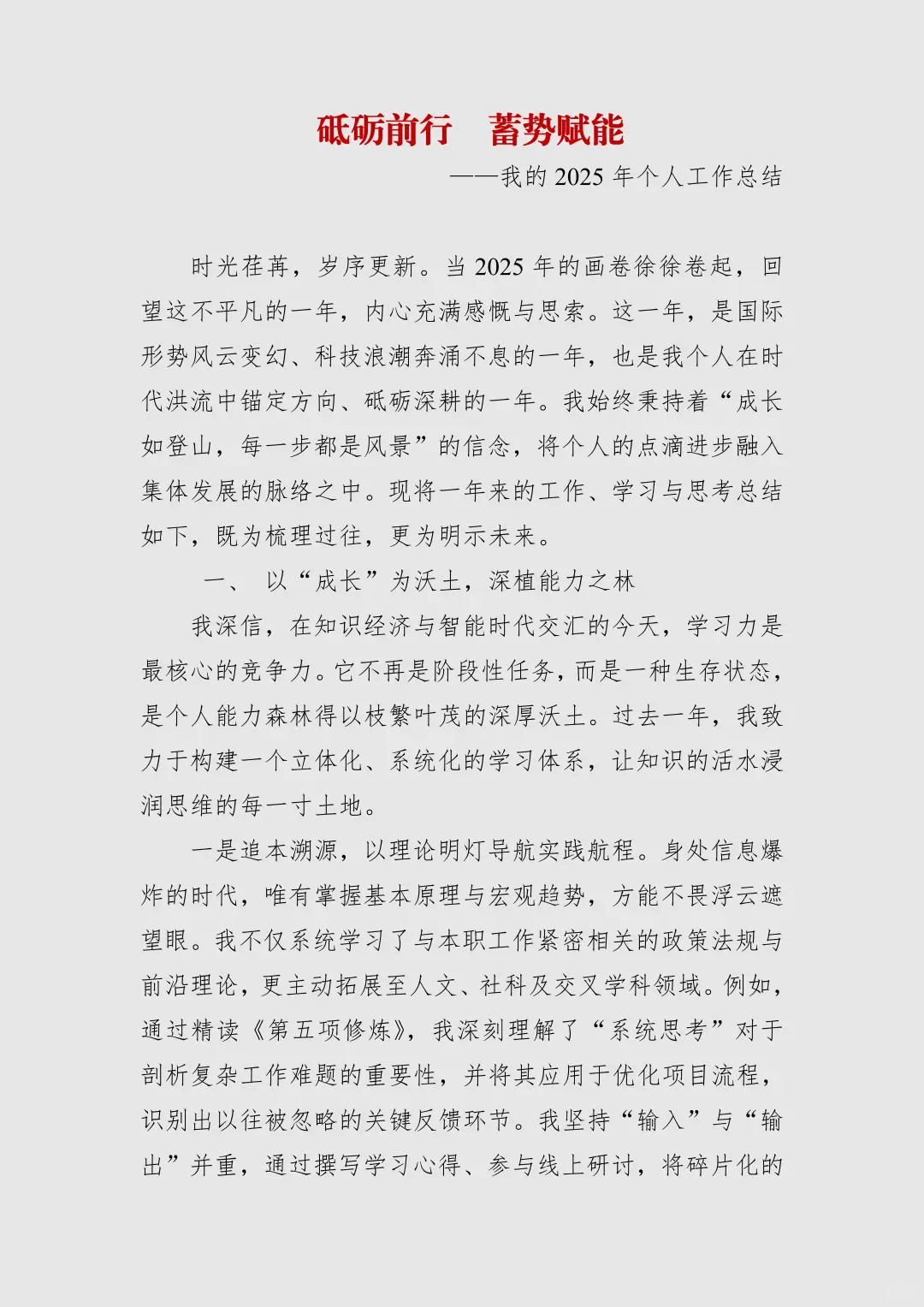 砥砺前行 蓄势赋能 —2025年个人工作总结