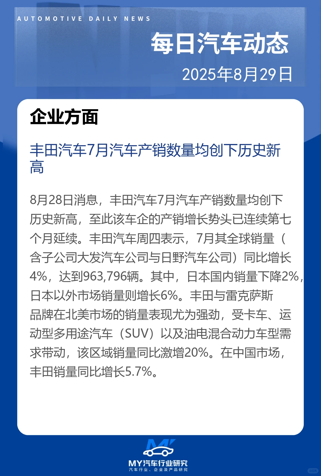 每日汽车动态 2025年8月30日