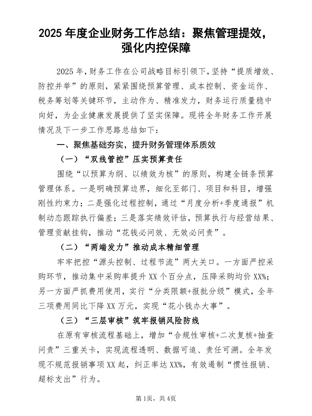 2025年度企业财务工作总结