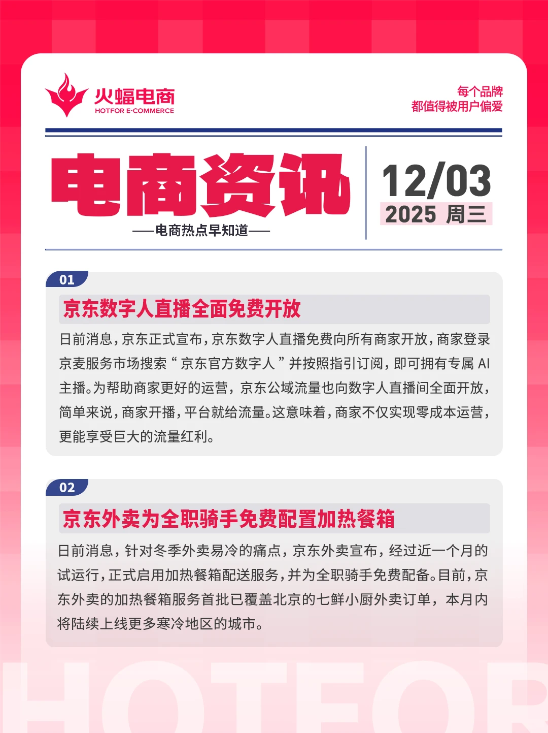 12.3电商资讯：京东数字人直播全面免费开放