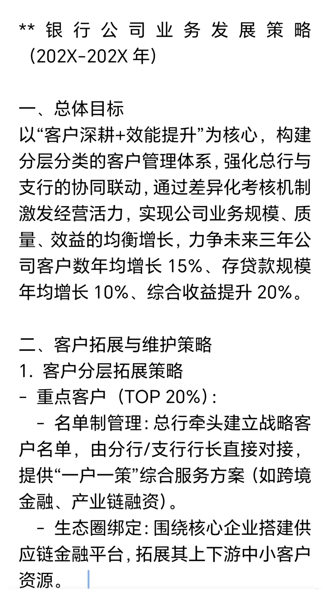 银行公司业务发展策略