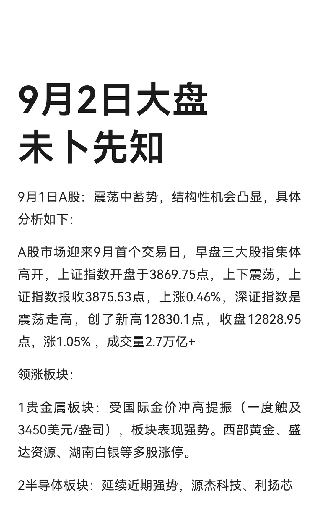 9月2日大盘未卜先知