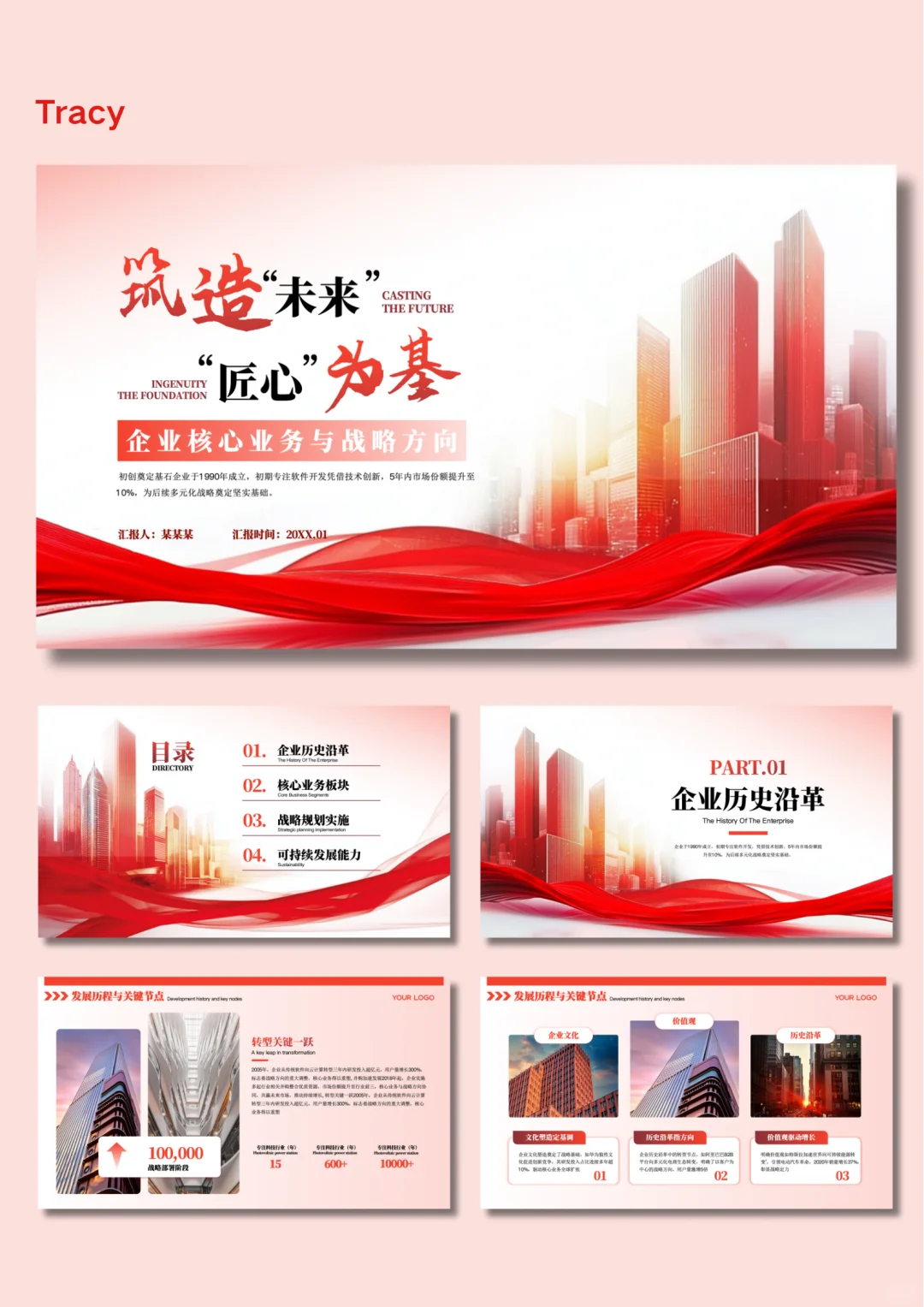 红色简约风企业核心业务与战略规划PPT