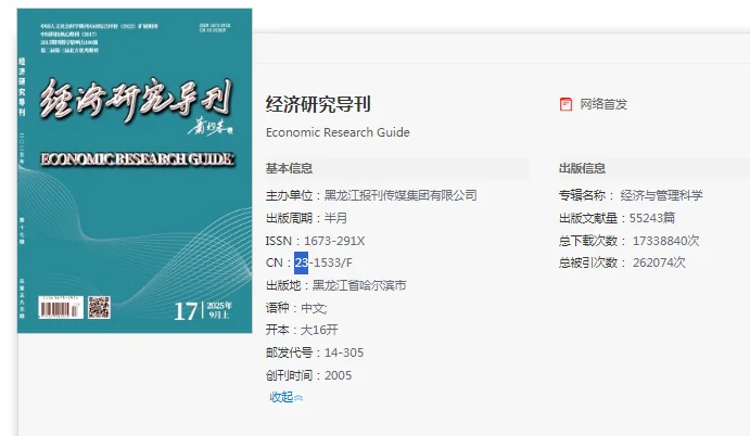 期刊投稿之《经济研究导刊》已录用！！