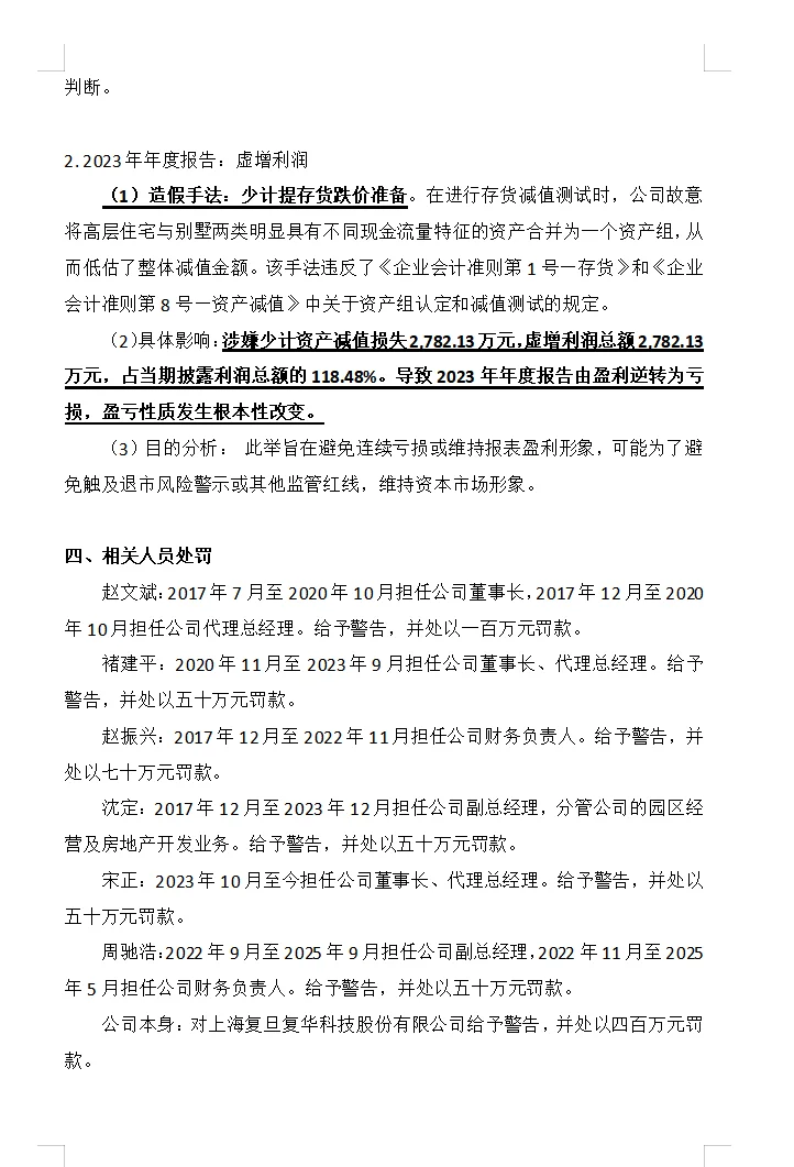 复旦复华财务舞弊要点梳理