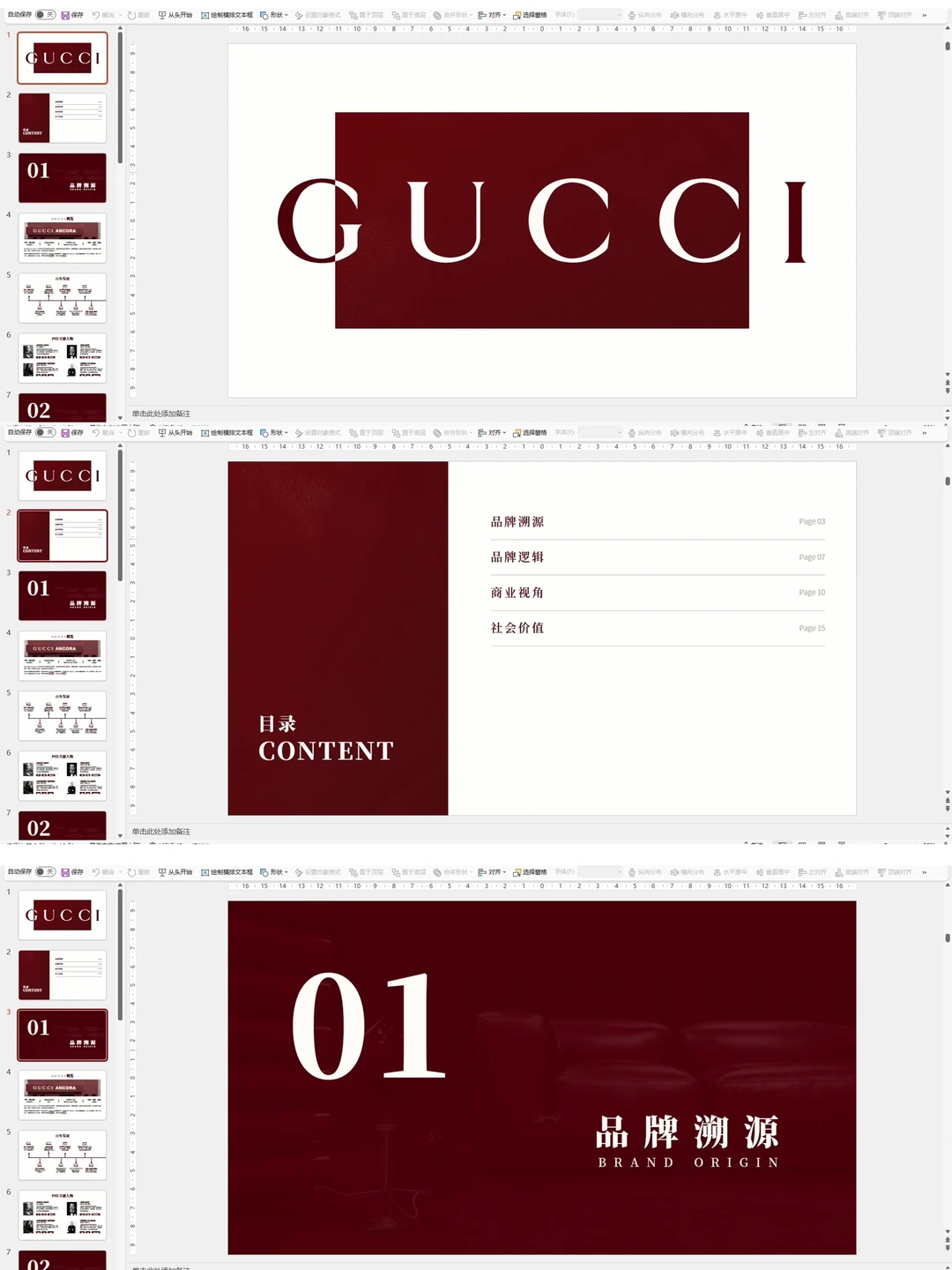 原创PPT模板丨GUCCI古驰-品牌分析 动态成品