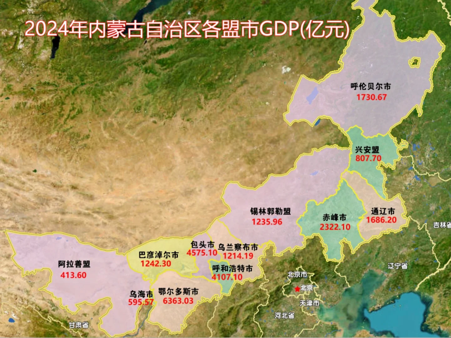 2024年内蒙古自治区各盟市GDP
