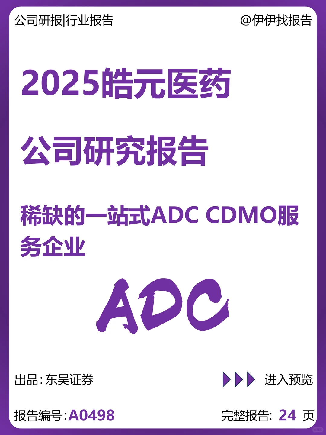 皓元医药:一站式ADC CDMO服务企业研究报告