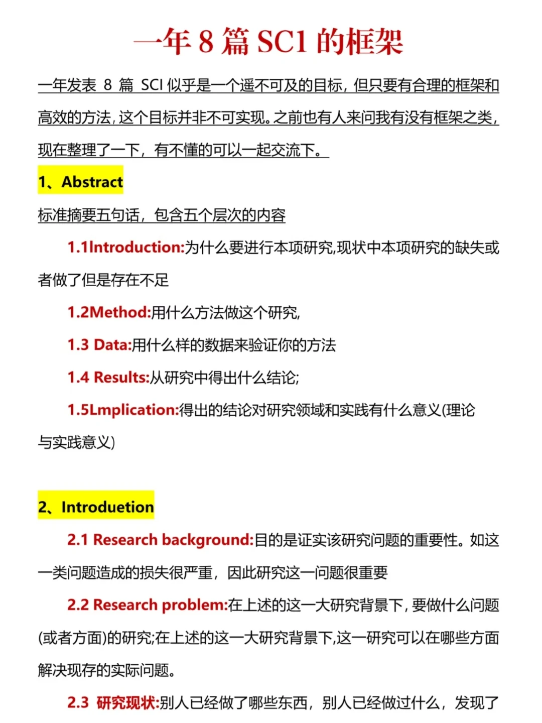 一年八篇SCI论文的写作框架??