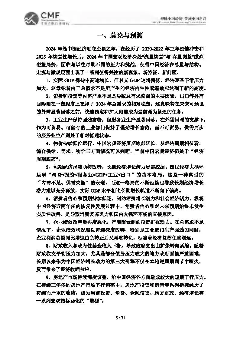 2024-2025中国宏观经济分析与预测报告(CMF)