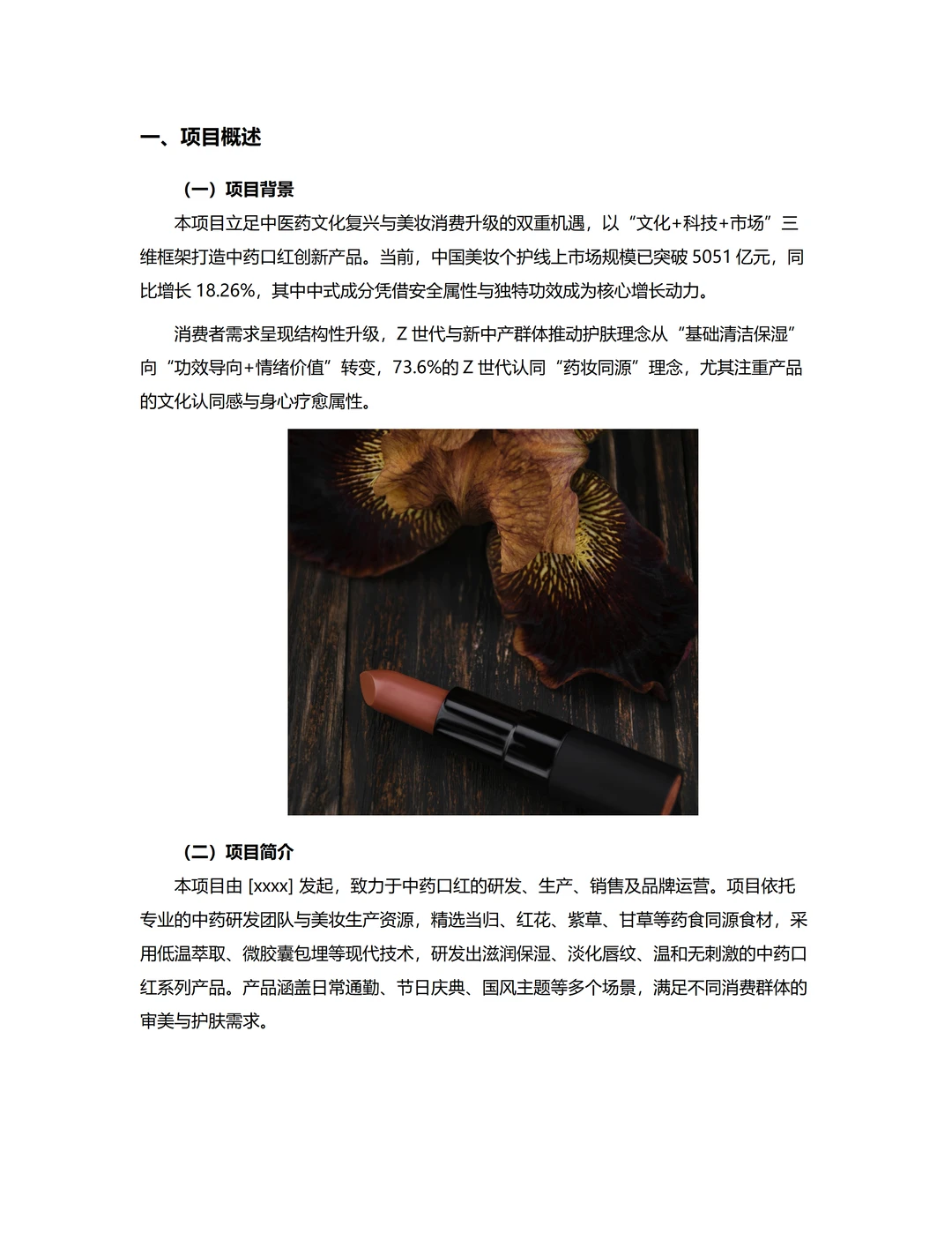 ?国潮经济！中药口红融资计划书word+ppt