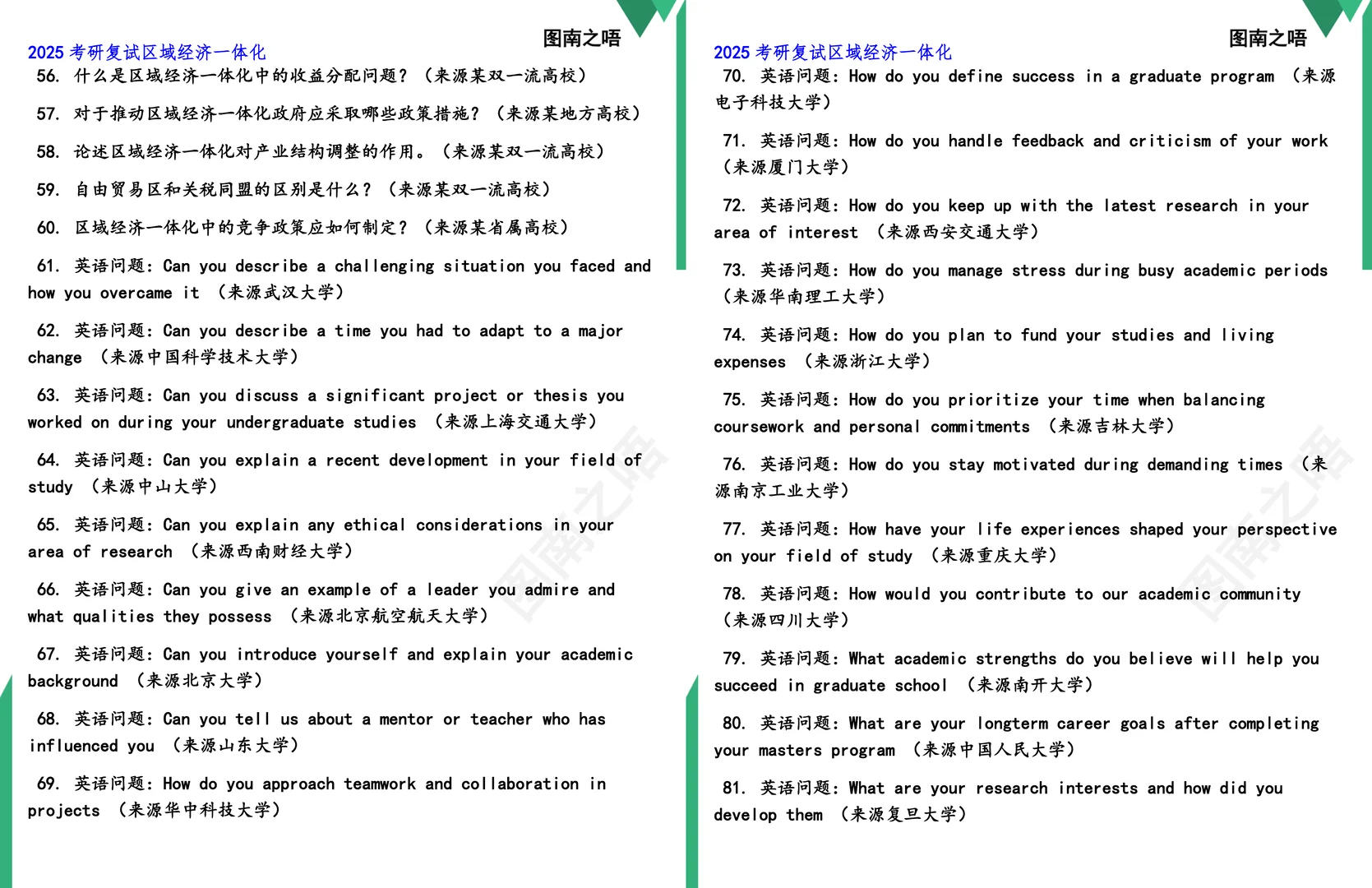 2025考研区域经济一体化复试真题题库参考答案