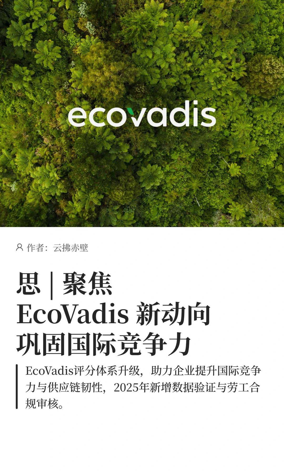 思 | 聚焦EcoVadis 新动向巩固国际竞争