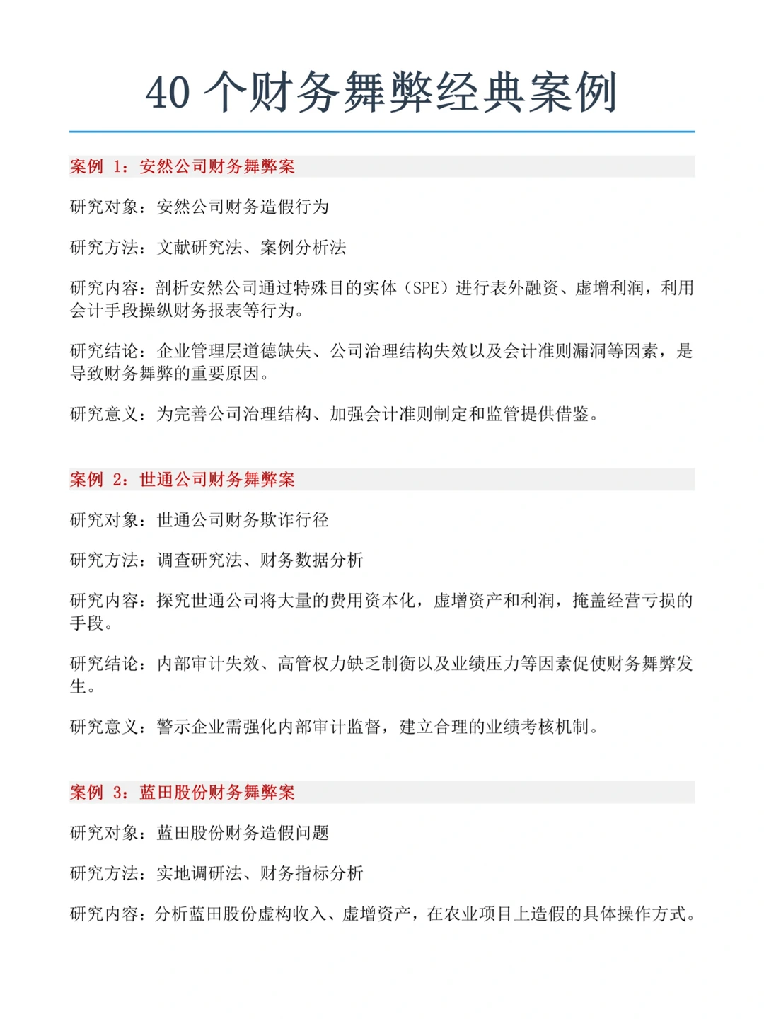 40个财务舞弊经典案例，你一定要知道！