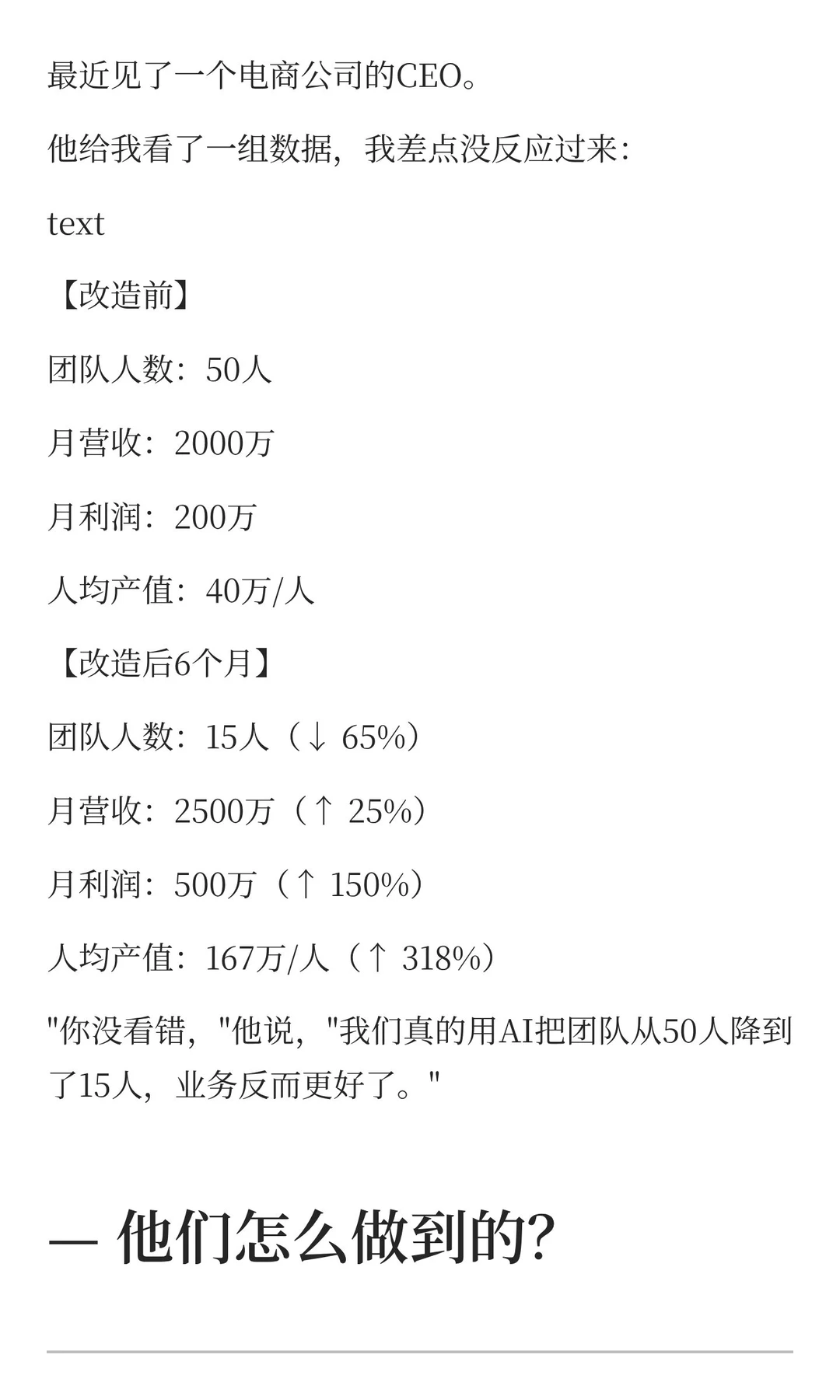 一个电商公司裁员65%，业务反而增长|AI改造