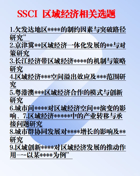 SSCI经济,区域经济方向选题!!!