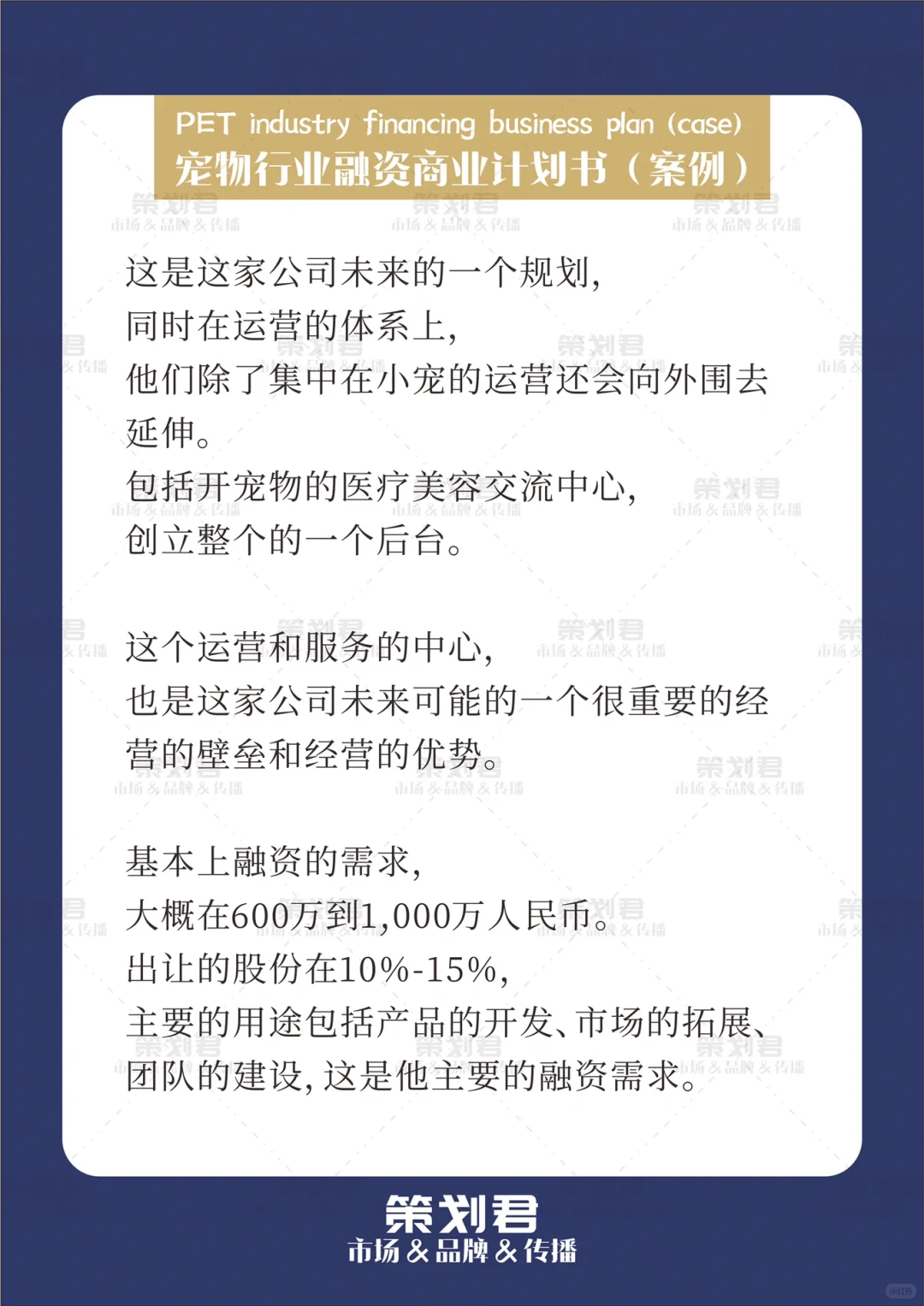 宠物行业融资商业计划书（案例）?