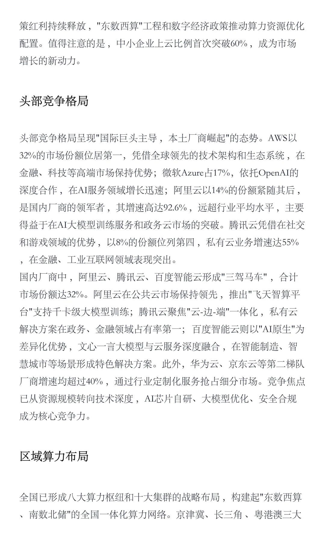 国内AI云计算竞争格局（2024）