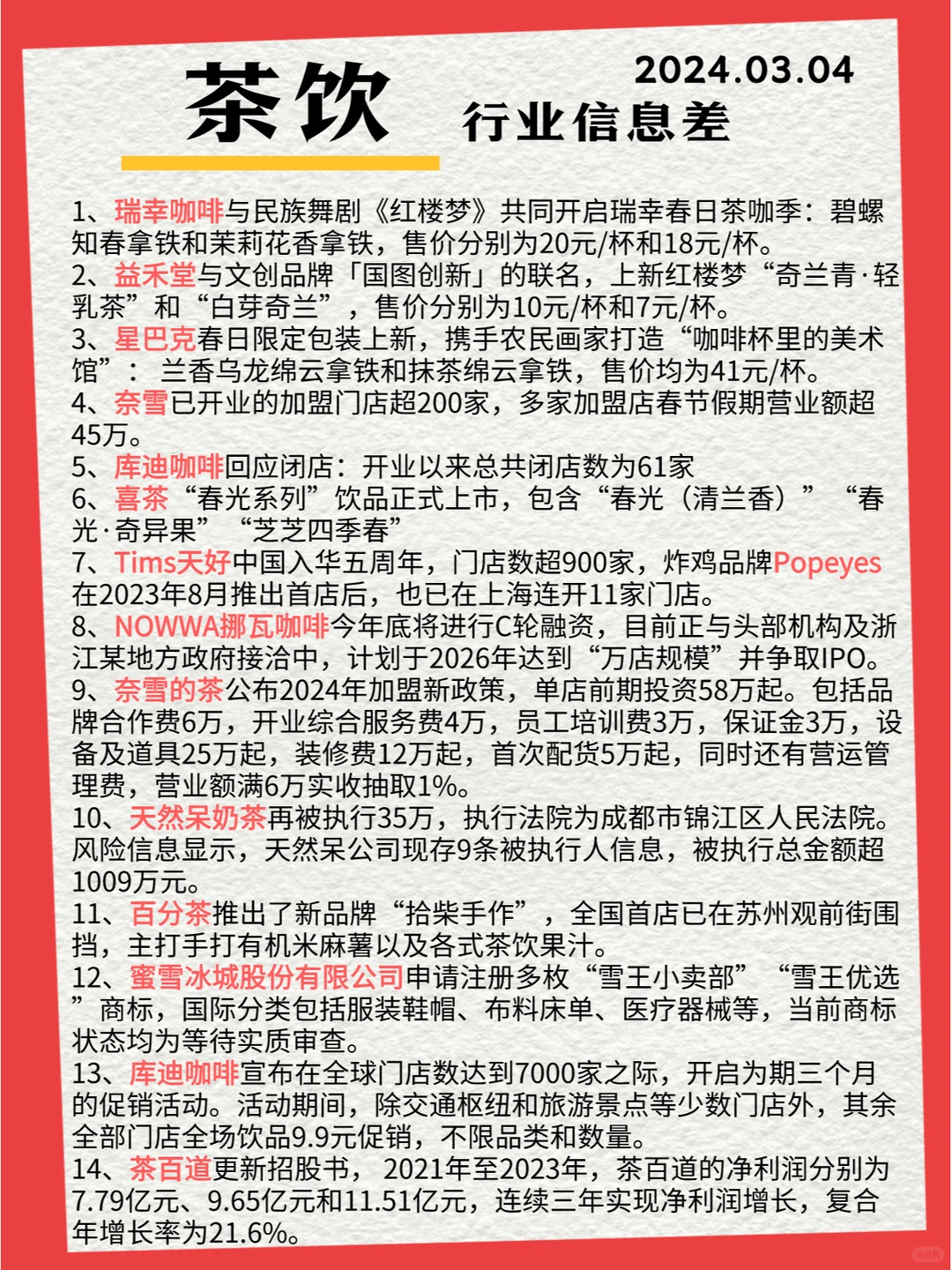 行业信息差· 茶饮