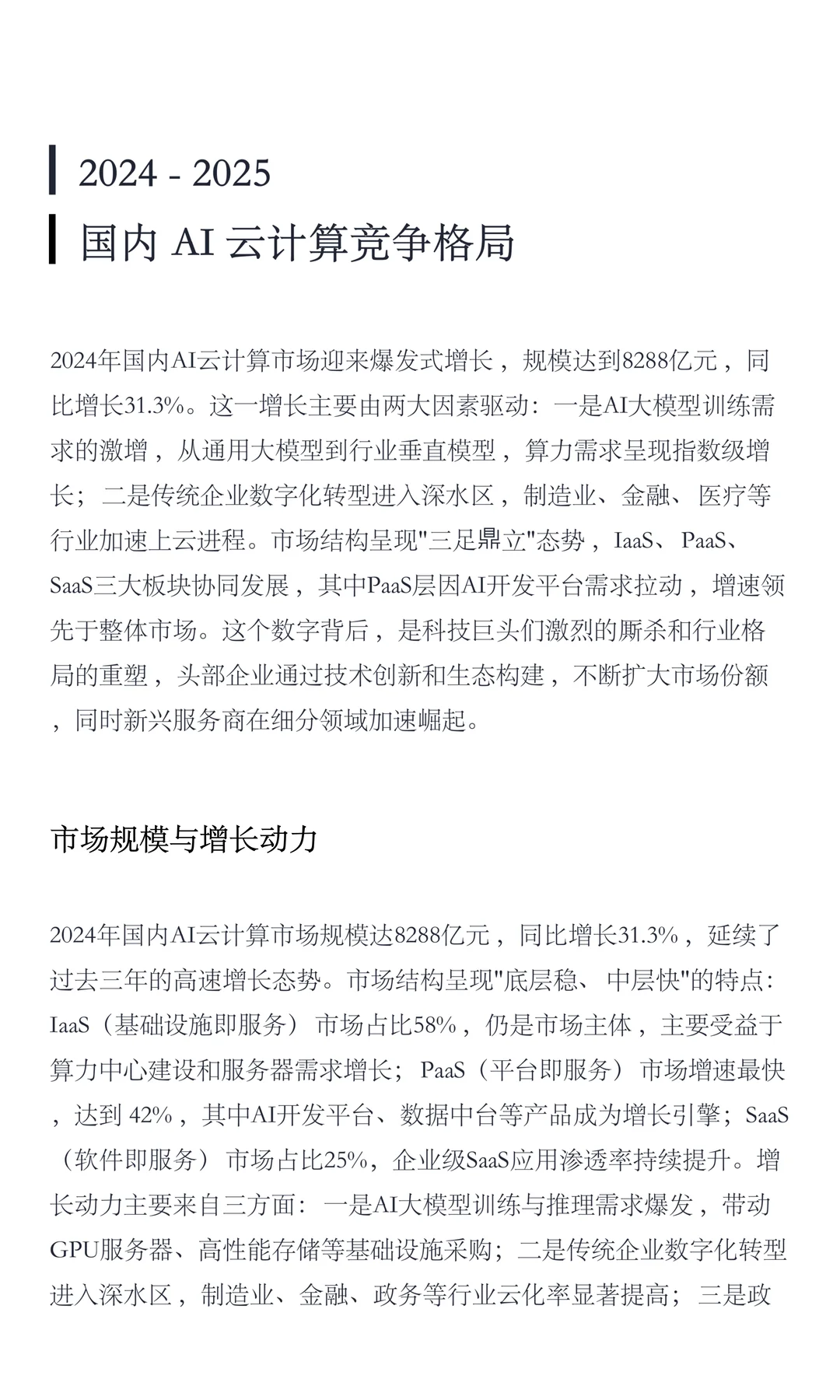 国内AI云计算竞争格局（2024）