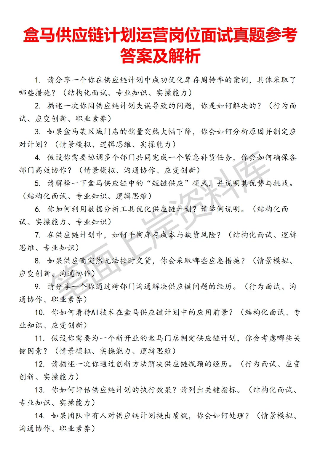 盒马供应链计划运营