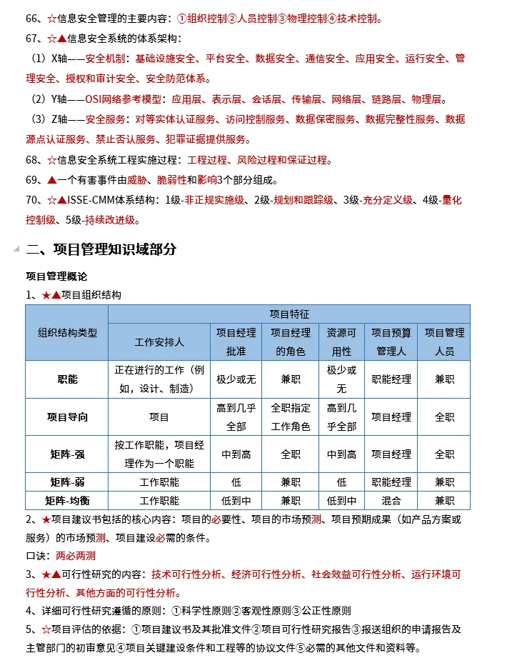 软考中级系统集成25下半年考前几页纸