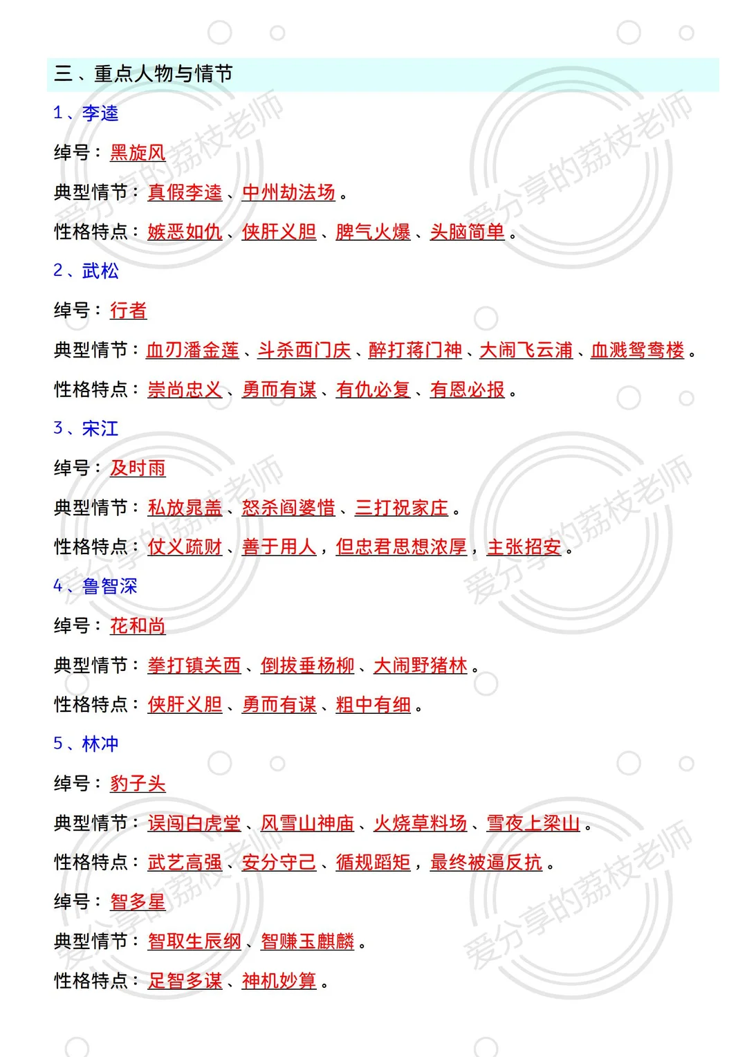 25新九上语文名著，暑假吃透这几页纸就够了