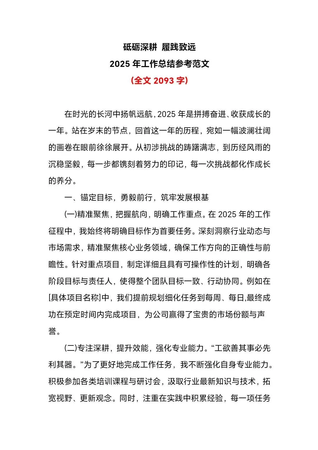 2025年工作总结参考范文