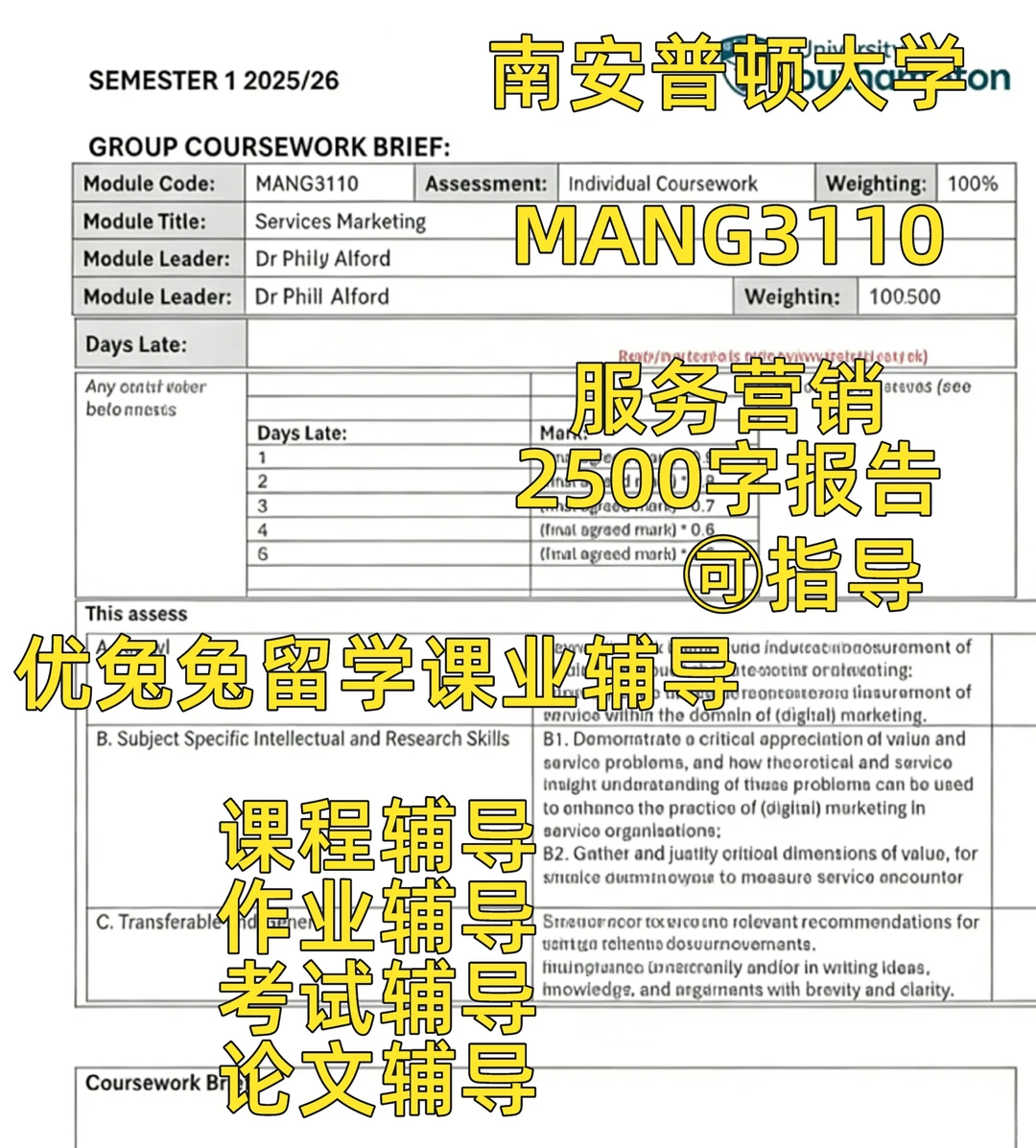 南安普顿大学MANG3110 服务营销分析报告